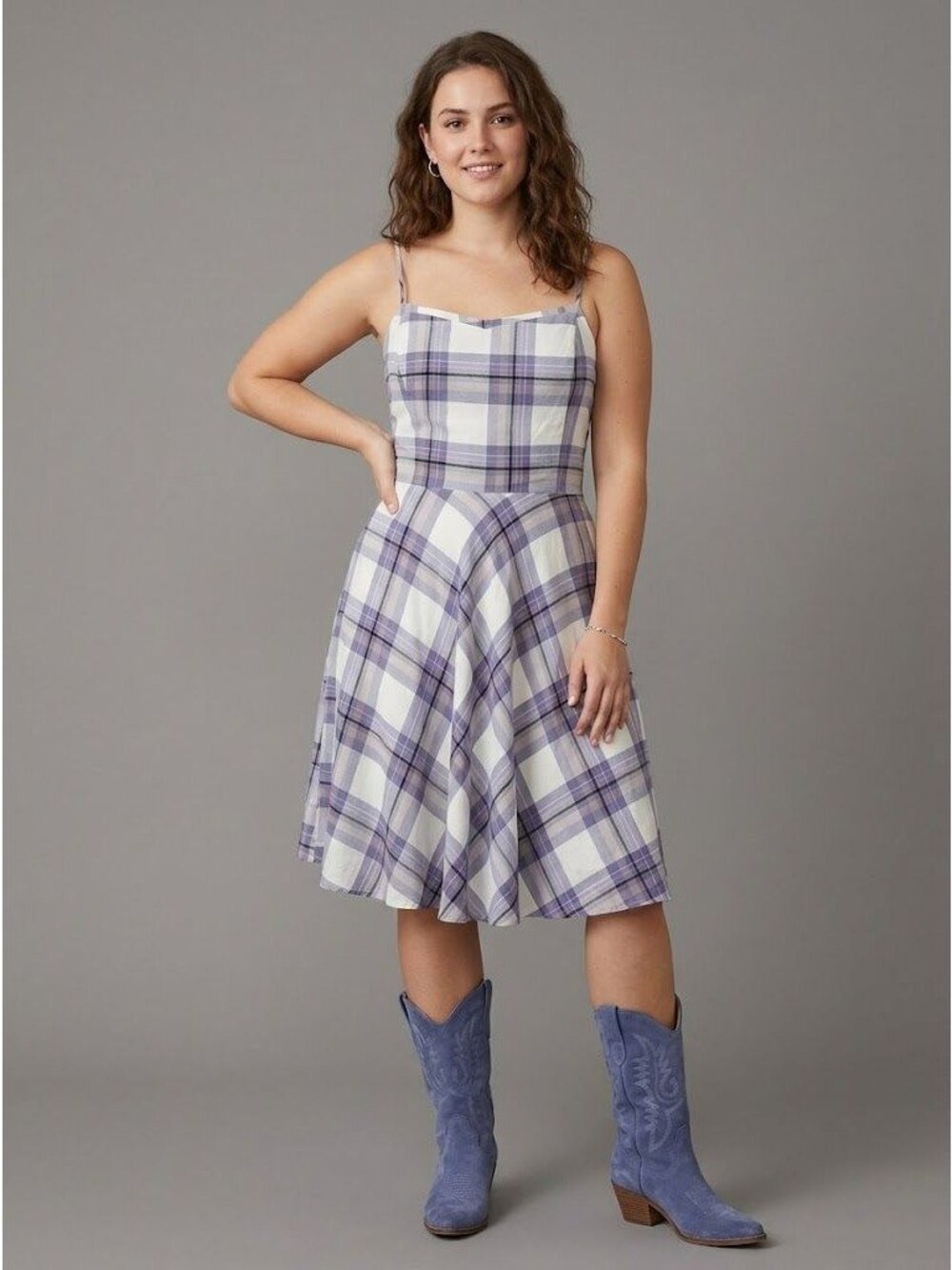 Gap Prairie Cowboy Twee Coquette Whimsy Plaid Cowl Neck A-Line Dress Size Large
